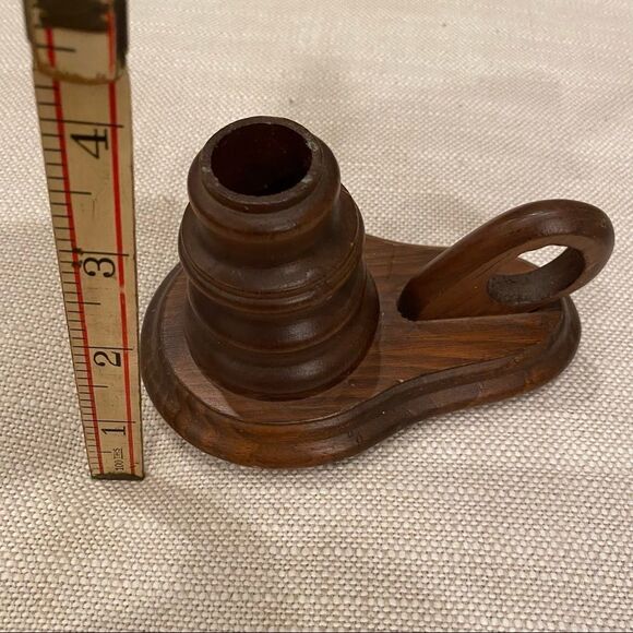 Vintage Wood Candle Holder with Finger Loop Rustic Primitive Farmhouse Decor - Picture 8 of 12